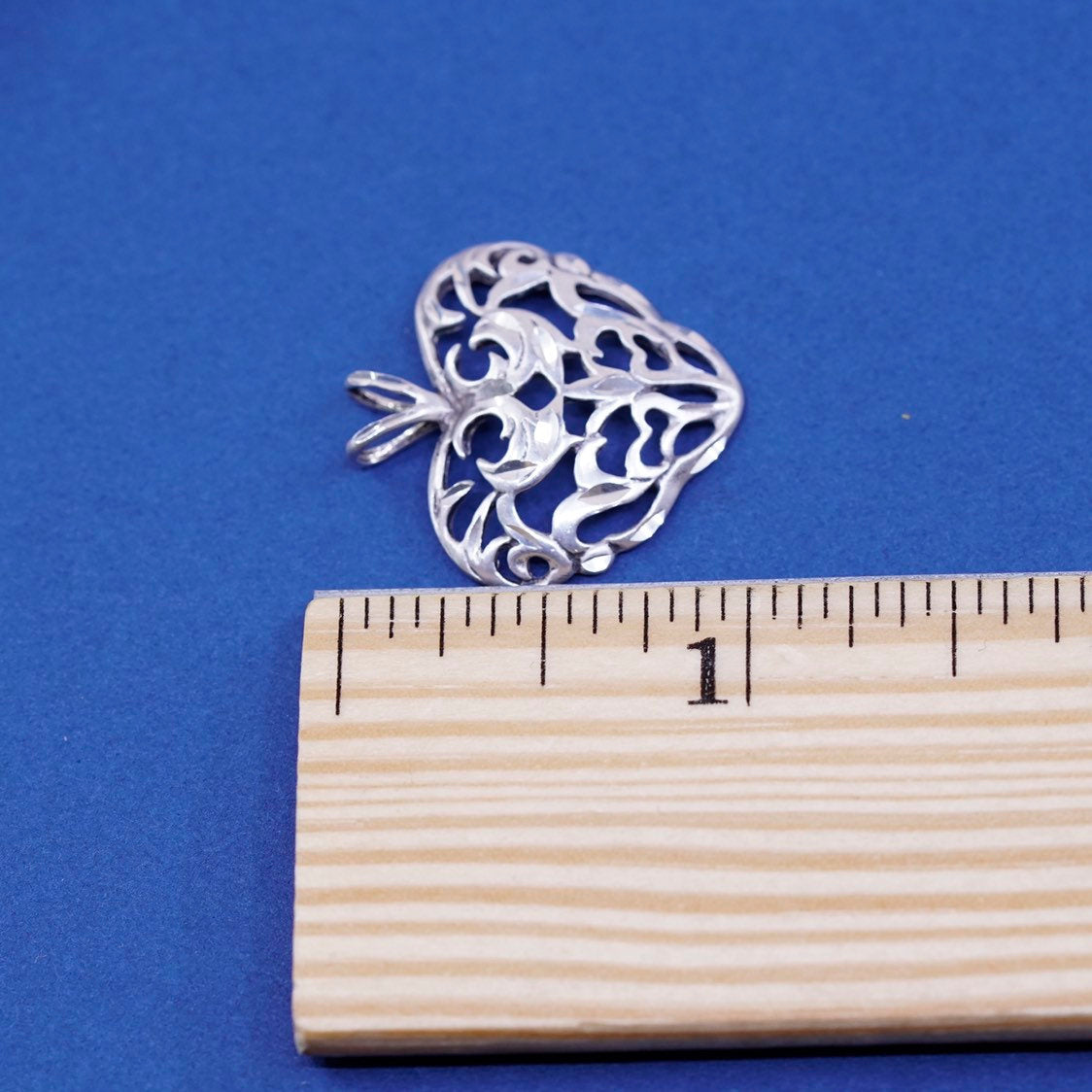 vtg Avon Sterling silver handmade pendant, 925 filigree heart with two birds