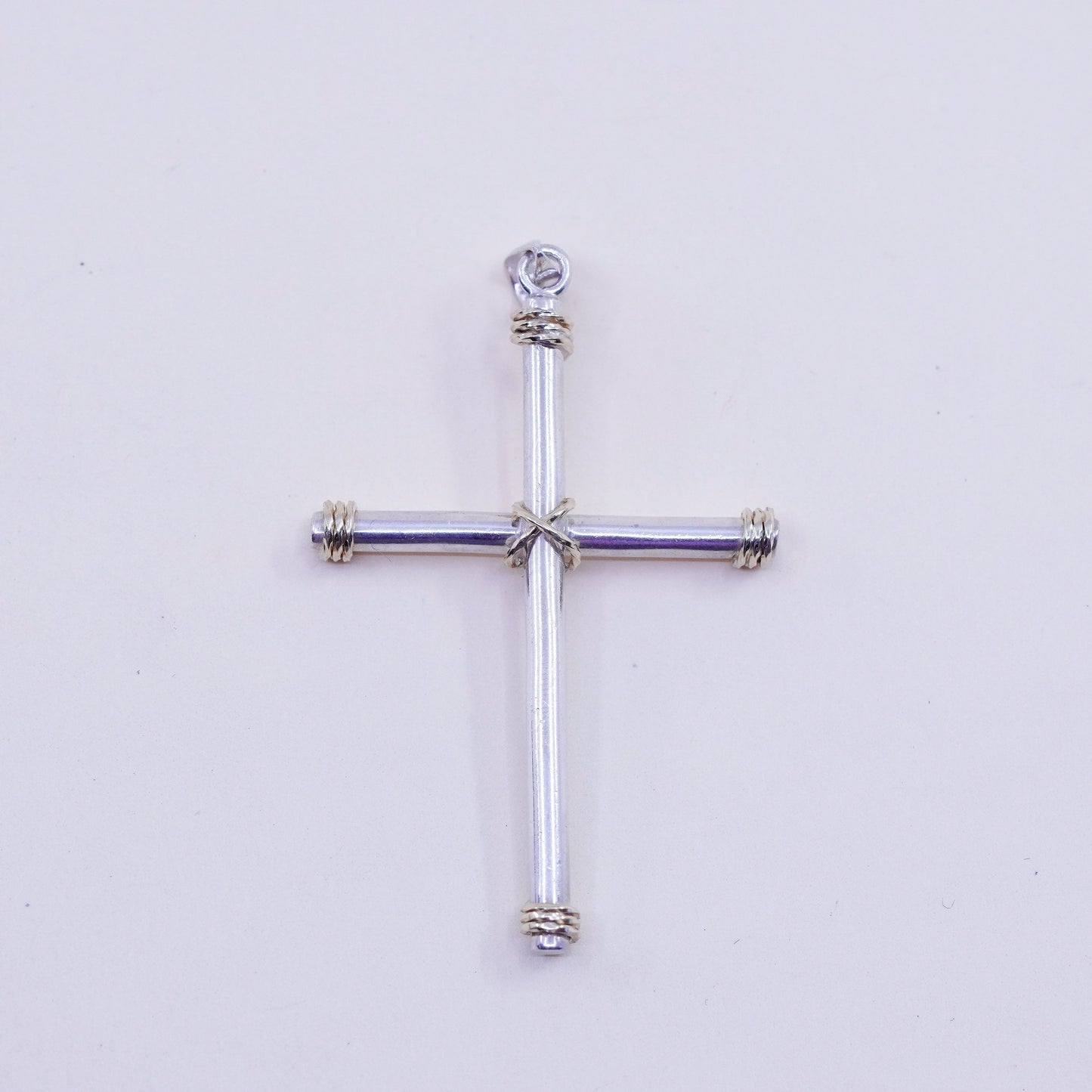 Vintage handmade Sterling silver pendant, 925 cross with 14K gold wired