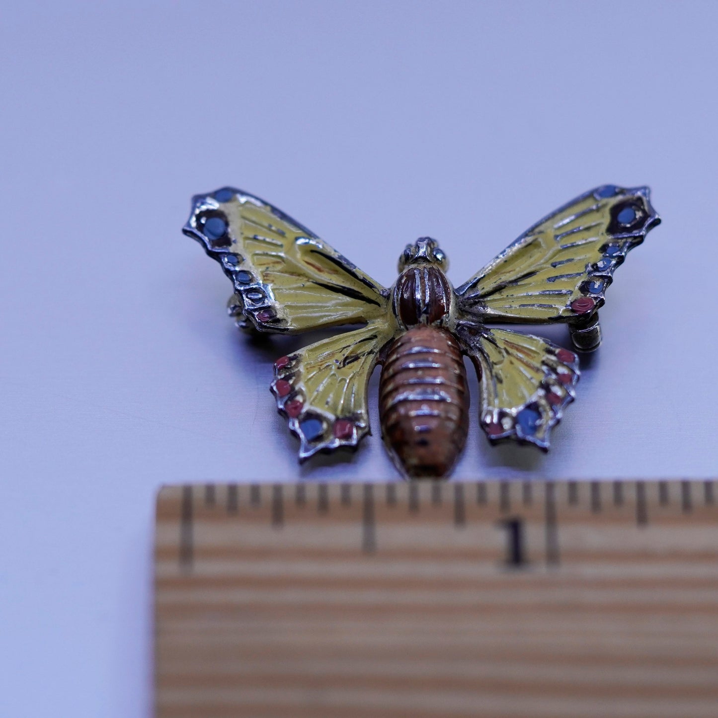 Vintage vermeil gold over sterling silver handmade brooch, 925 enamel butterfly