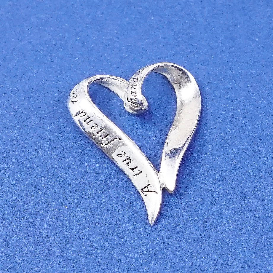 vtg sterling silver handmade pendant, 925 heart charm " true friend reach