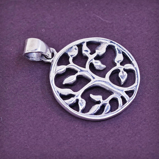 vtg Sterling silver handmade charm, 925 tree pendant, stamped 925 SLJ