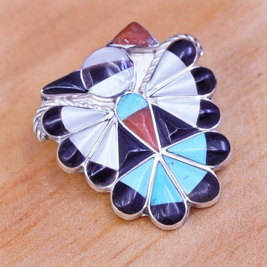 sterling silver brooch pendant, 925 zuni Native American thunderbird turquoise