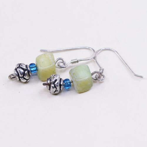 vtg sterling silver handmade earrings, 925 Hooks with jade Cubes