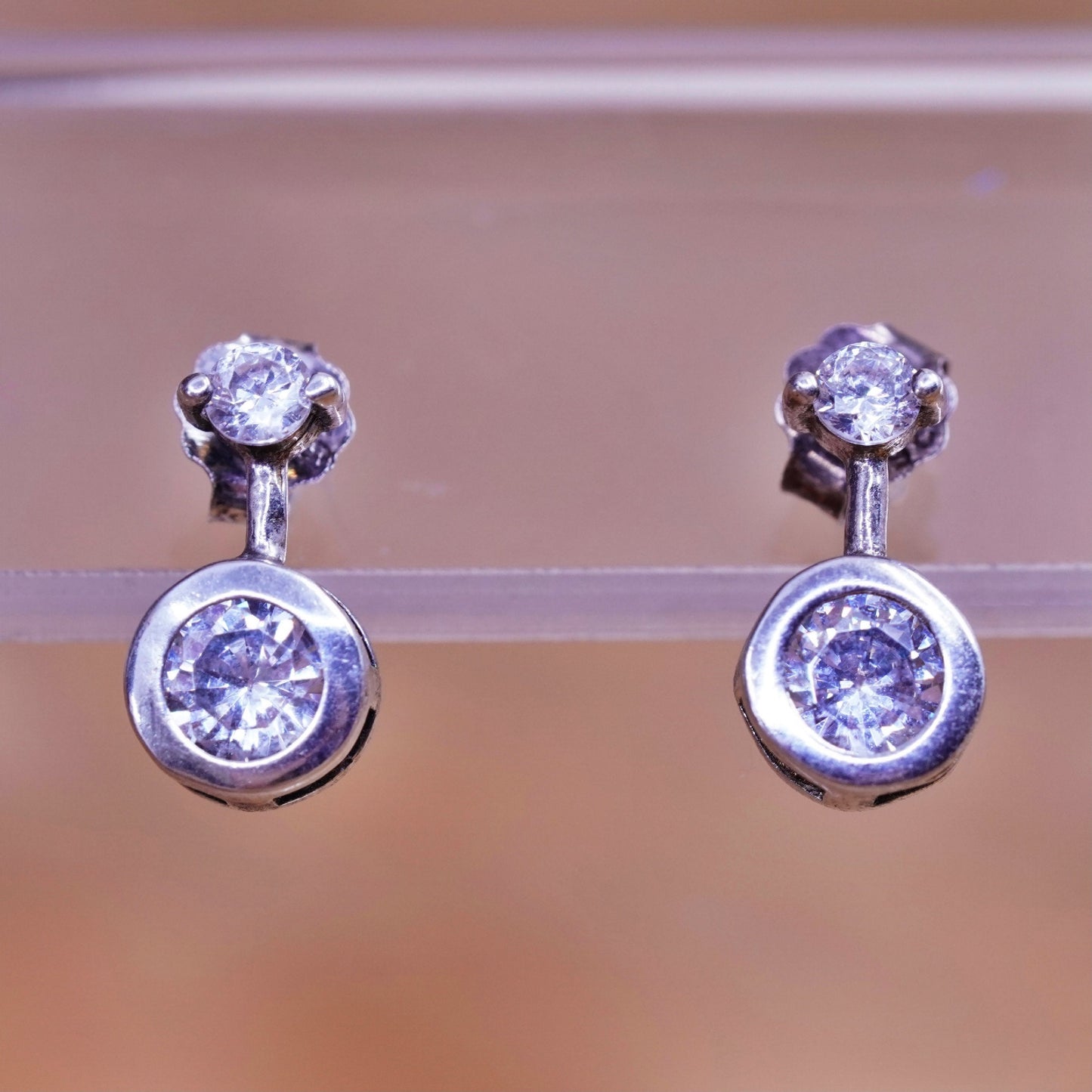 vintage Sterling 925 silver studs, round cz earrings