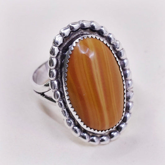 sz 7.25, vtg Southwestern sterling 925 handmade ring w/ orange agate and beads