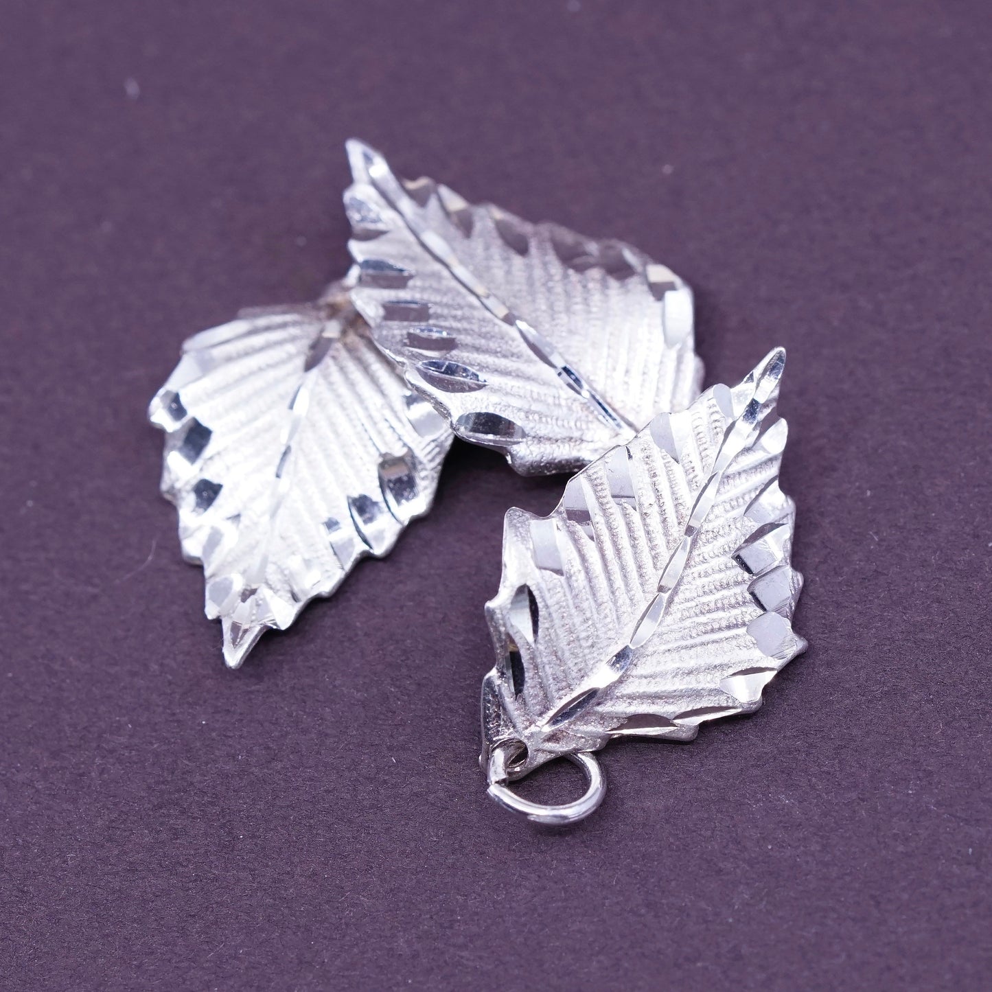 Vintage handmade Sterling 925 silver leaves pendant, minimalist, modernist