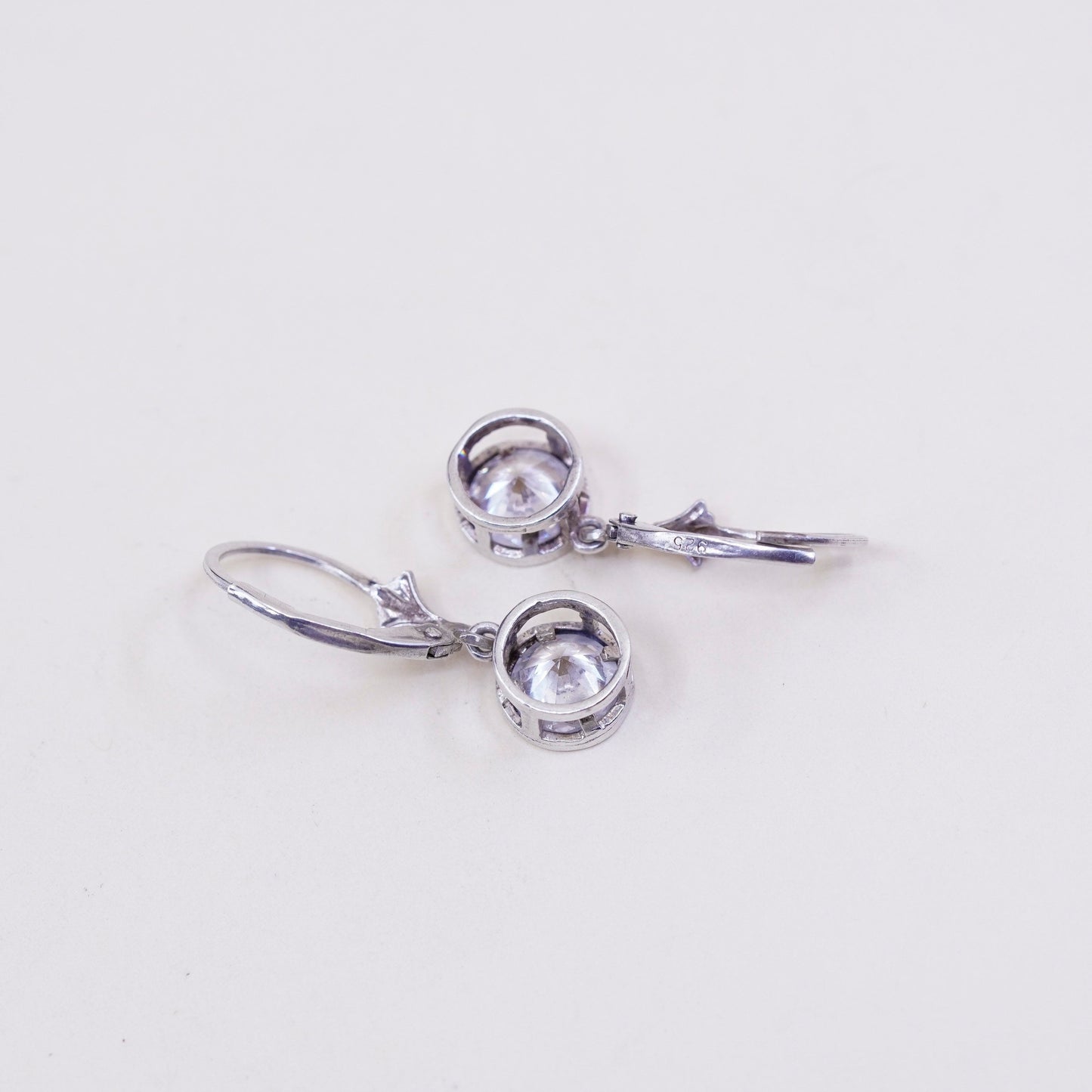 Vintage sterling silver handmade earrings, 925 silver with round CZ