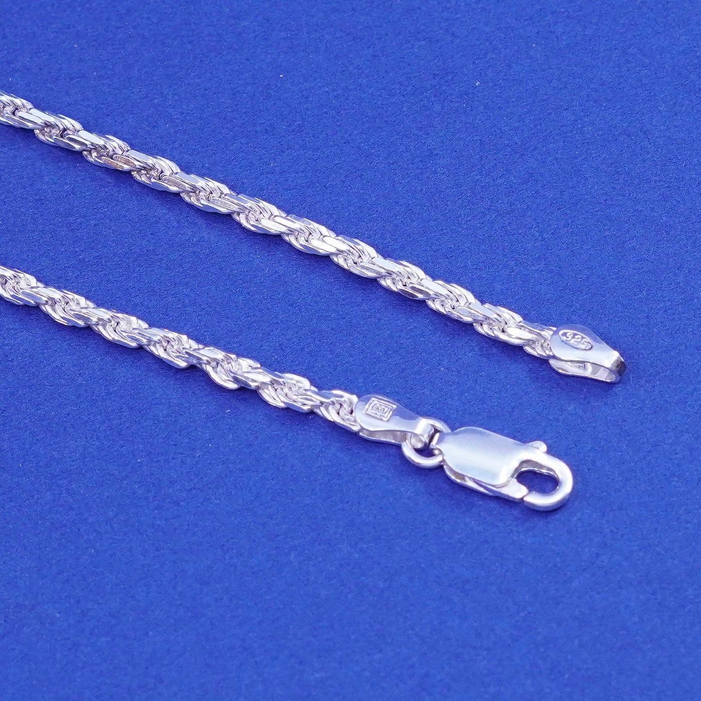 18”, 3mm, vintage Sterling silver handmade necklace, 925 diamond rope chain