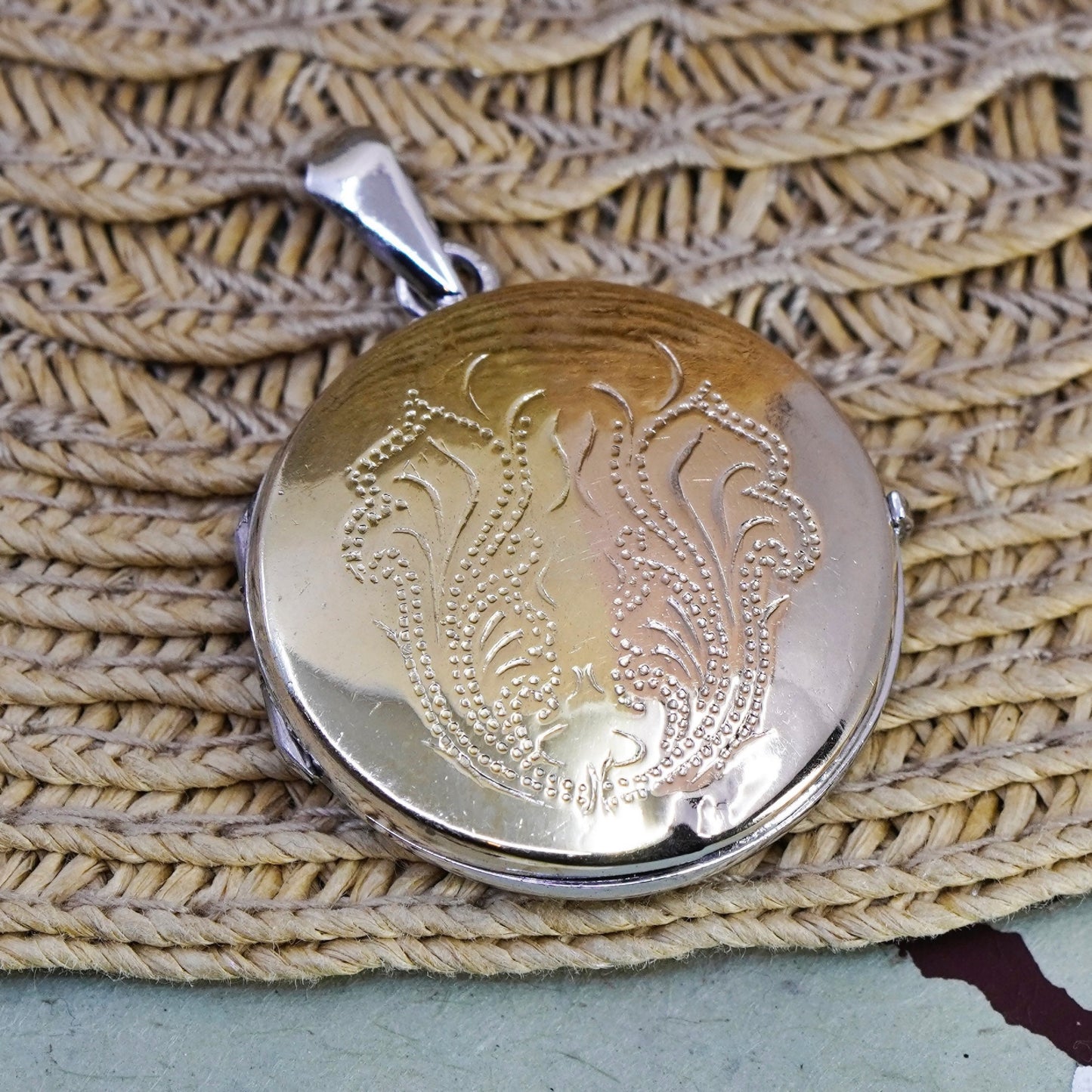 Vintage 14K yellow gold with Sterling silver handmade pendant, 925 photo locket