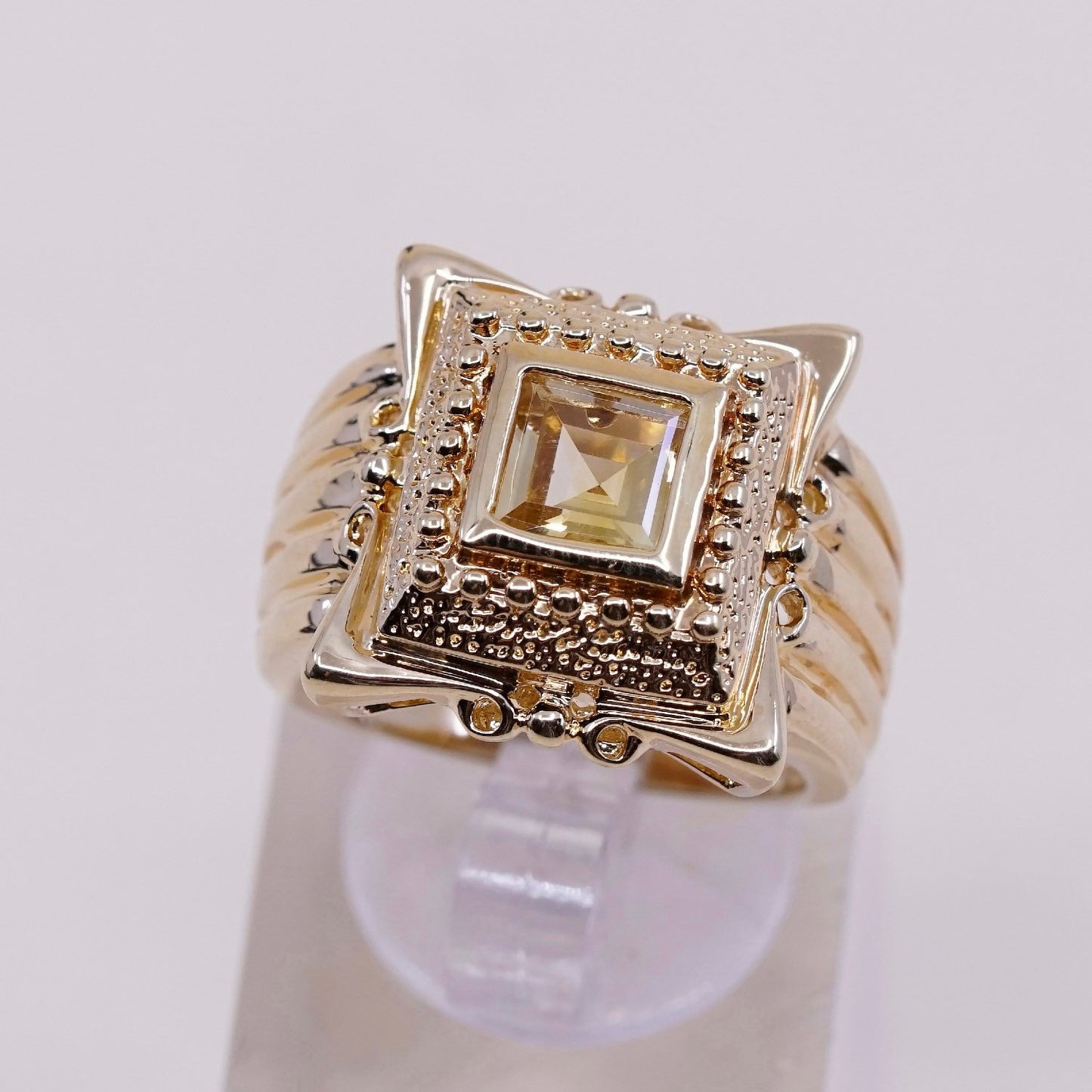 sz 6, vermeil gold over sterling silver citrine 925 statement cocktail ring