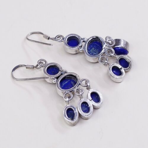 Vtg Sterling Silver Handmade Earrings W/ Blue Onyx Beads Dangles, Stamped 925