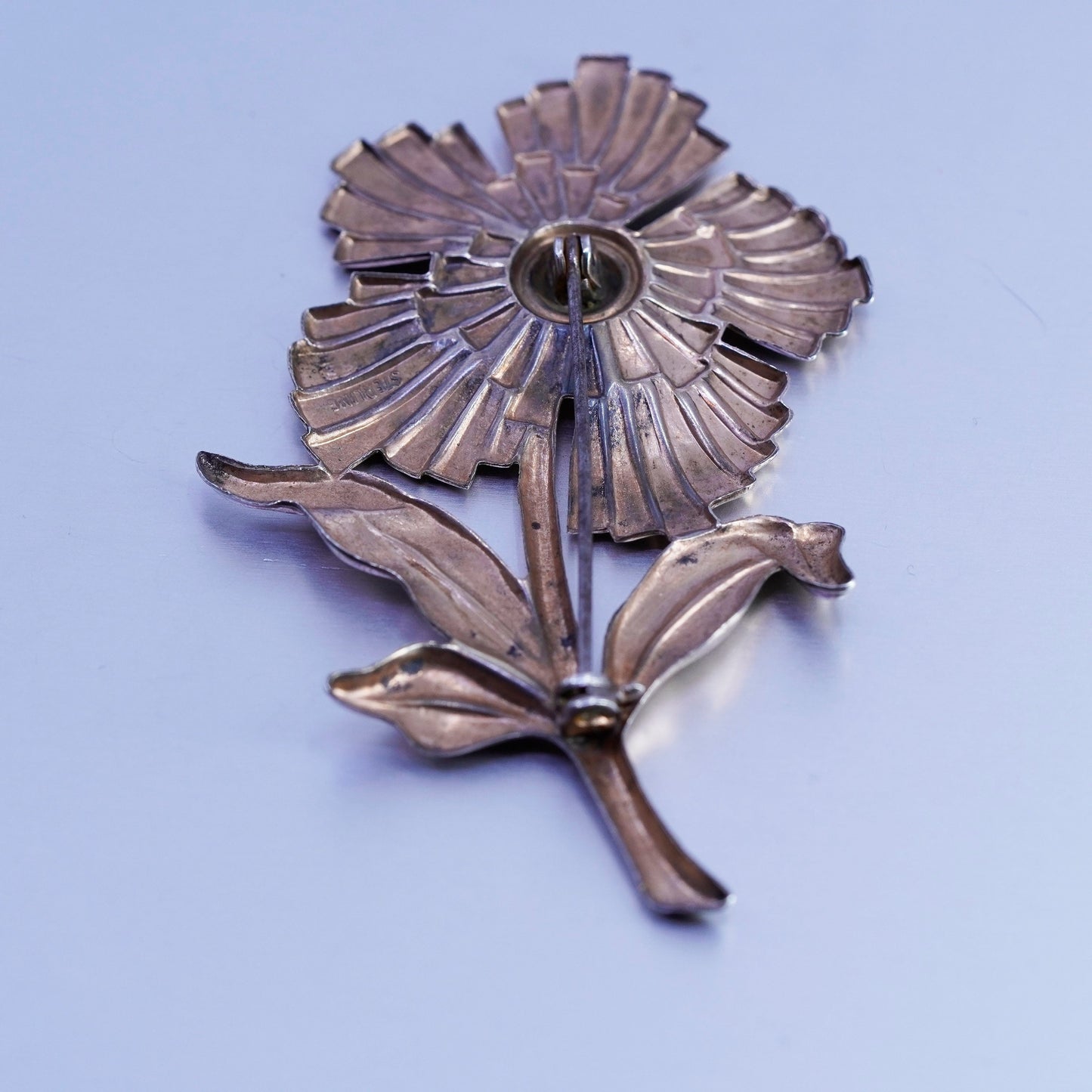 Vintage vermeil rose gold over sterling silver handmade brooch, 925 flower pin