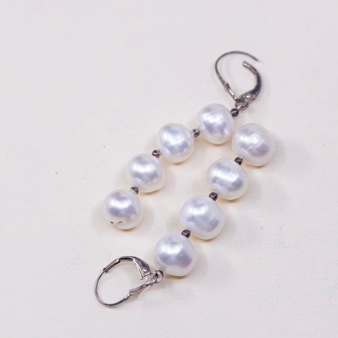 vtg Sterling silver handmade earrings, 925 hooks with pearl drops, stamped 925