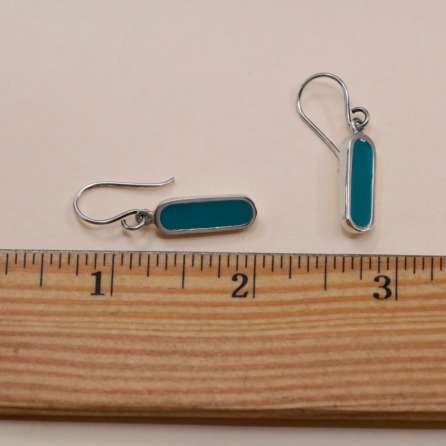 Vintage sterling 925 silver handmade earrings with blue enamel