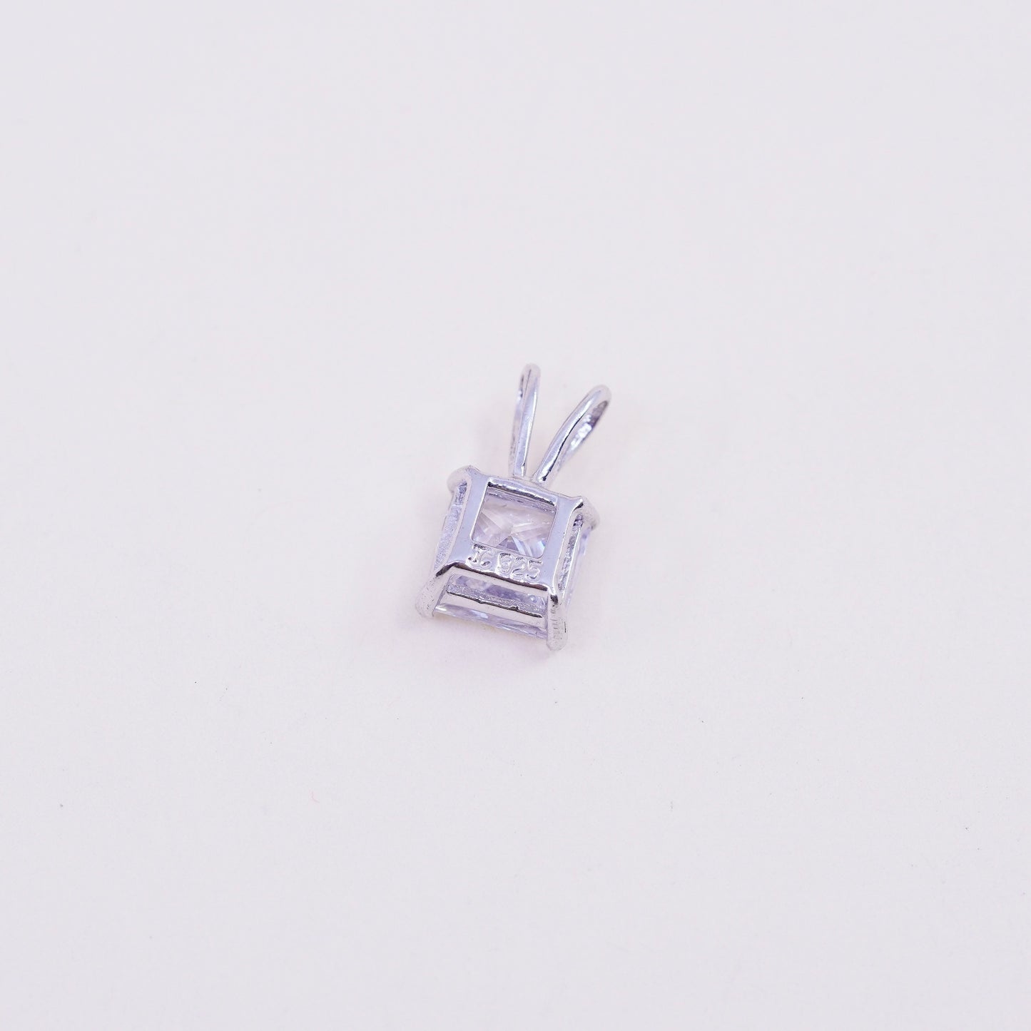 Vintage sterling silver square cz pendant, 925 charm, stamped 925