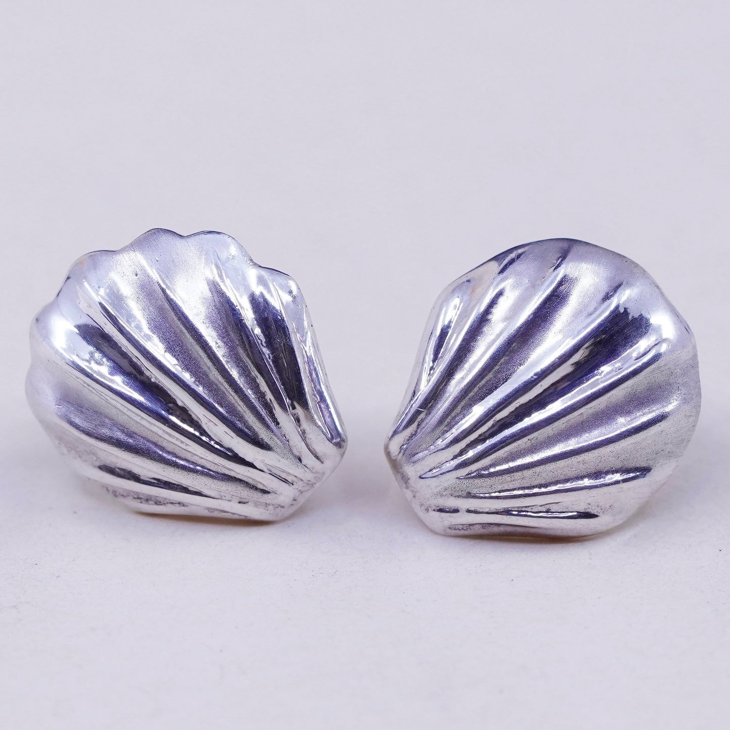 Vintage sterling silver handmade earrings, 925 shell studs