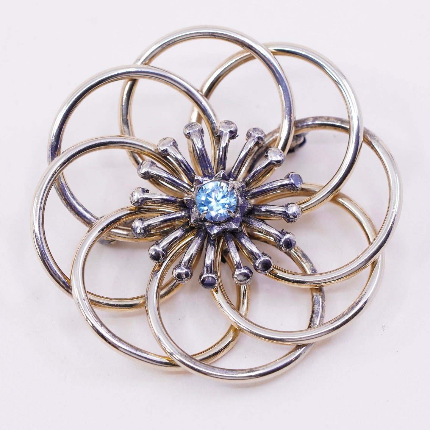 Symmetalic Vermeil gold filled sterling silver 14K brooch, 925 flower crystal