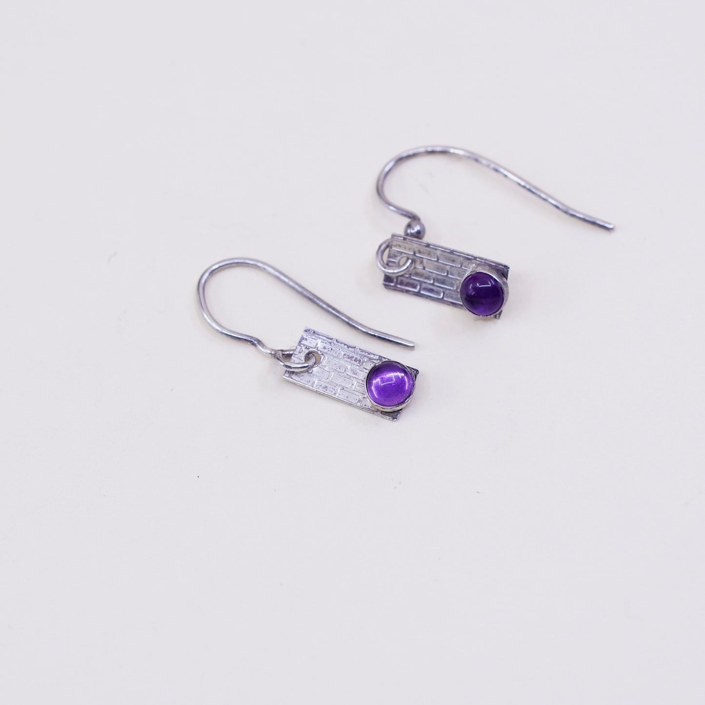 sterling silver handmade earrings, 925 silver with circle shaped amethyst drops