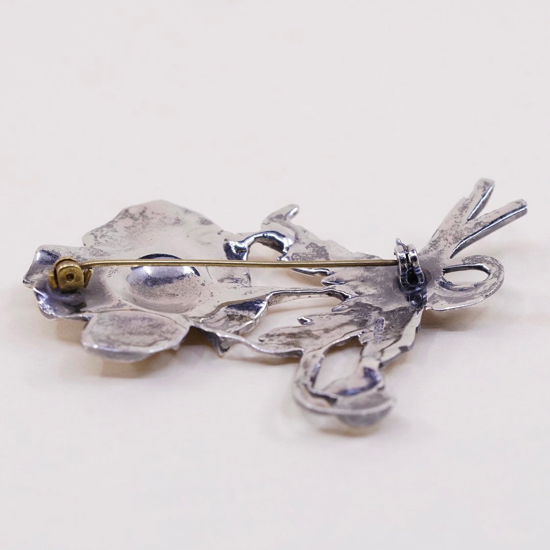 Vintage sterling silver handmade brooch, solid 925 silver flower pin