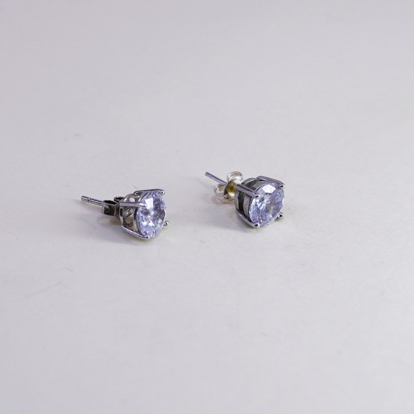 8mm, Vintage sterling 925 silver genuine cz studs, filigree earrings