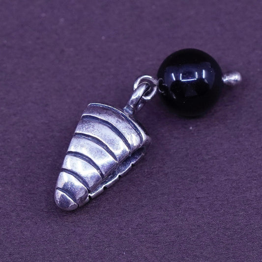 Vintage Sterling 925 silver handmade pendant with obsidian bead