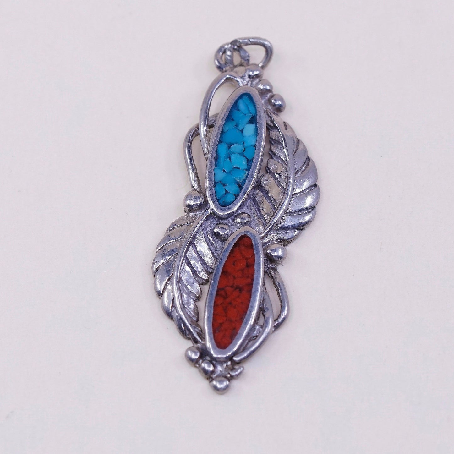 VTG sterling silver pendant, Native American, 925 charm w/ turquoise N coral