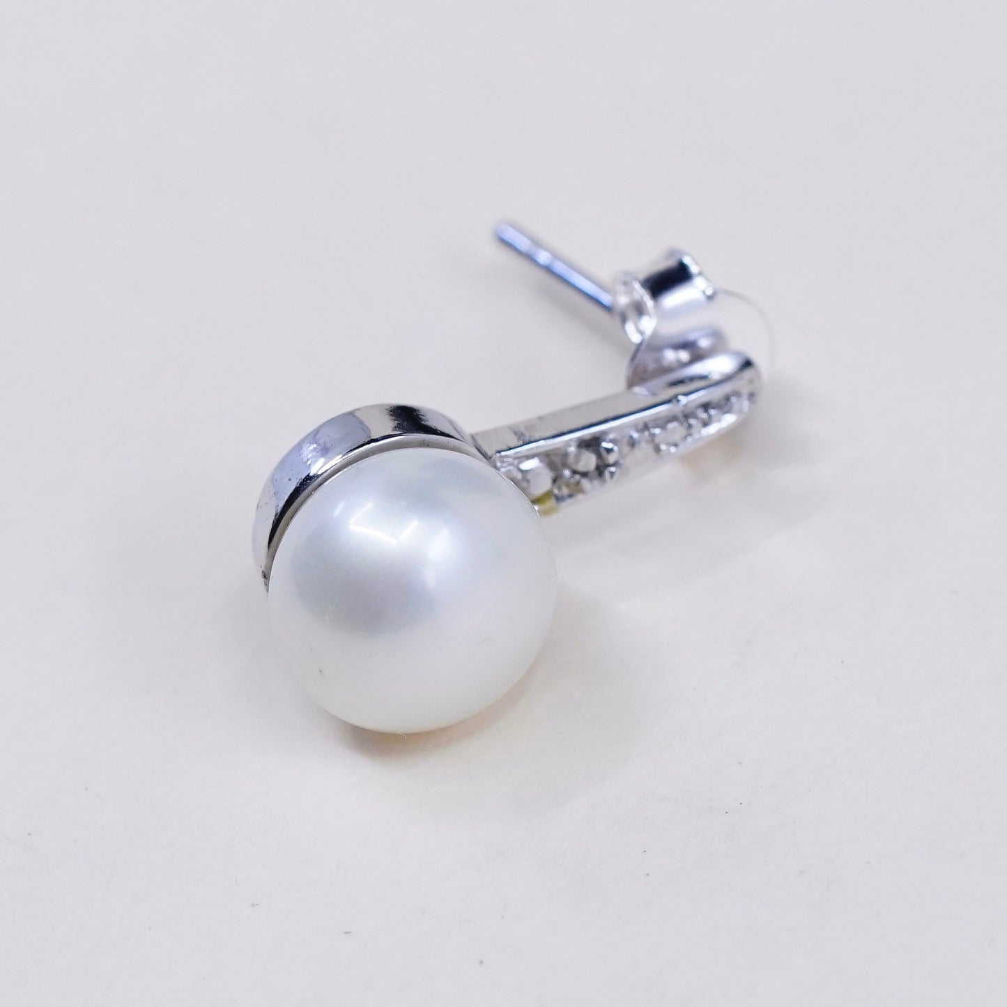 Vintage DBJ sterling silver earrings, 925 studs with pearl and crystal