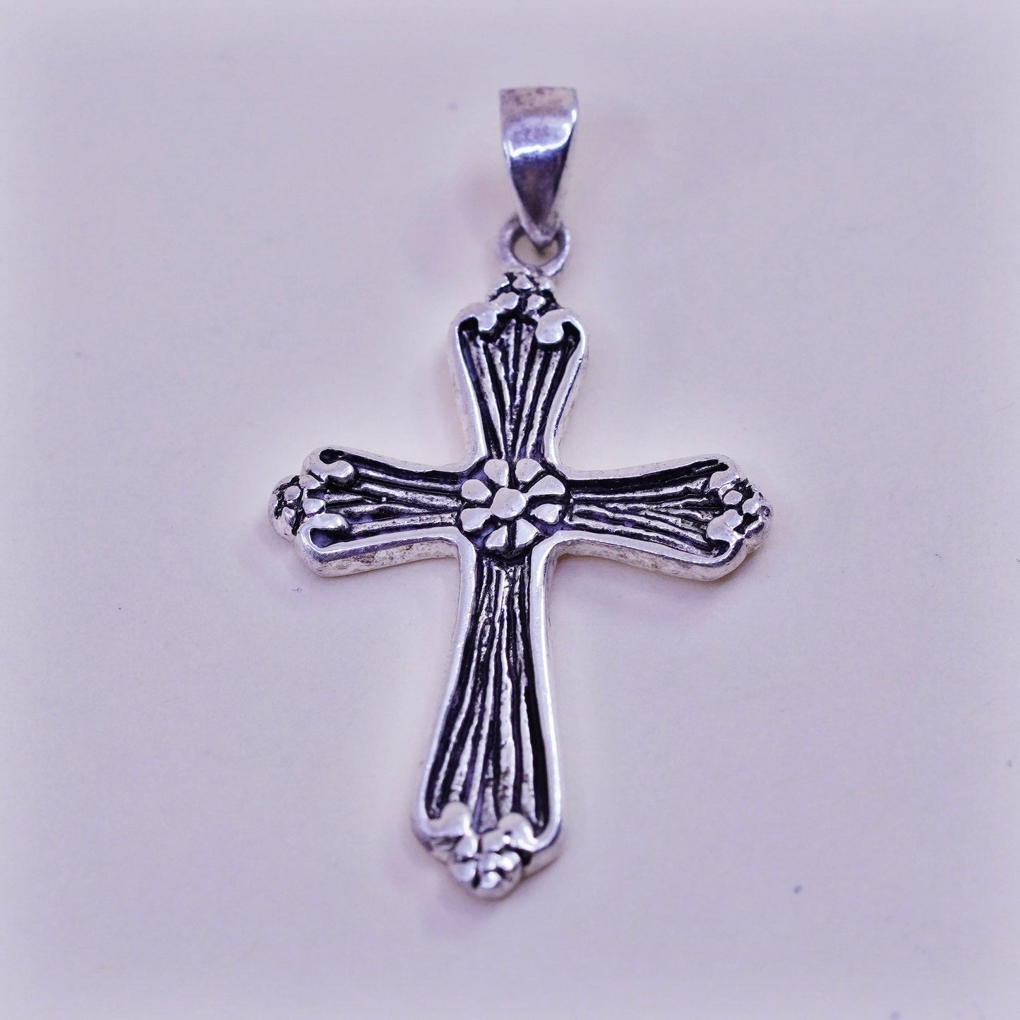 Vintage handmade Sterling silver pendant, textured 925 cross