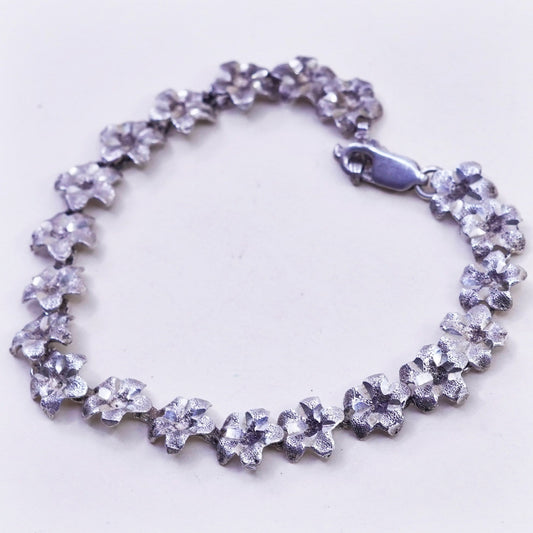 6.75”, Vintage sterling silver bracelet, 925 plumeria flowers, handmade jewelry