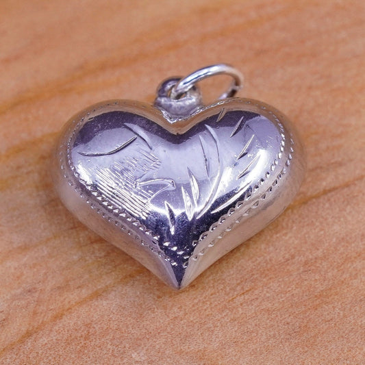 Vintage Sterling silver handmade pendant, swirly textured 925 heart