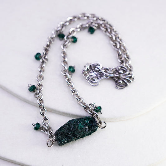 16” 5mm, vintage Sterling 925 silver handmade circle necklace malachite druzy