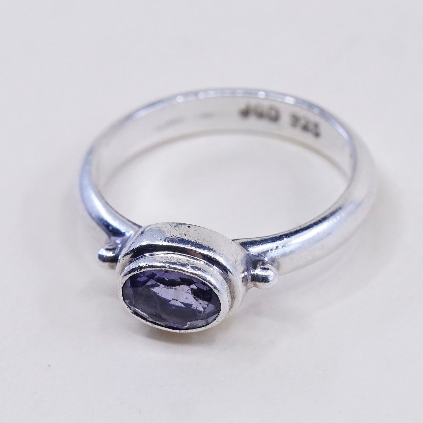 Size 7, Vintage JBD sterling 925 silver handmade ring with amethyst, modernist