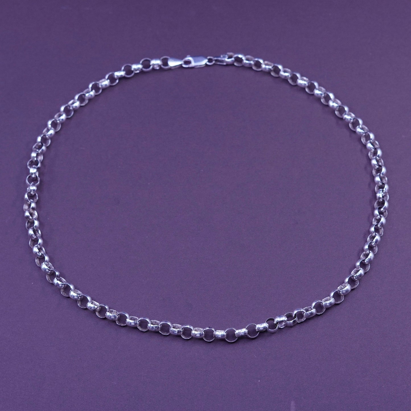 19”, 7mm, vintage Sterling silver necklace, 925 bold circle link chain