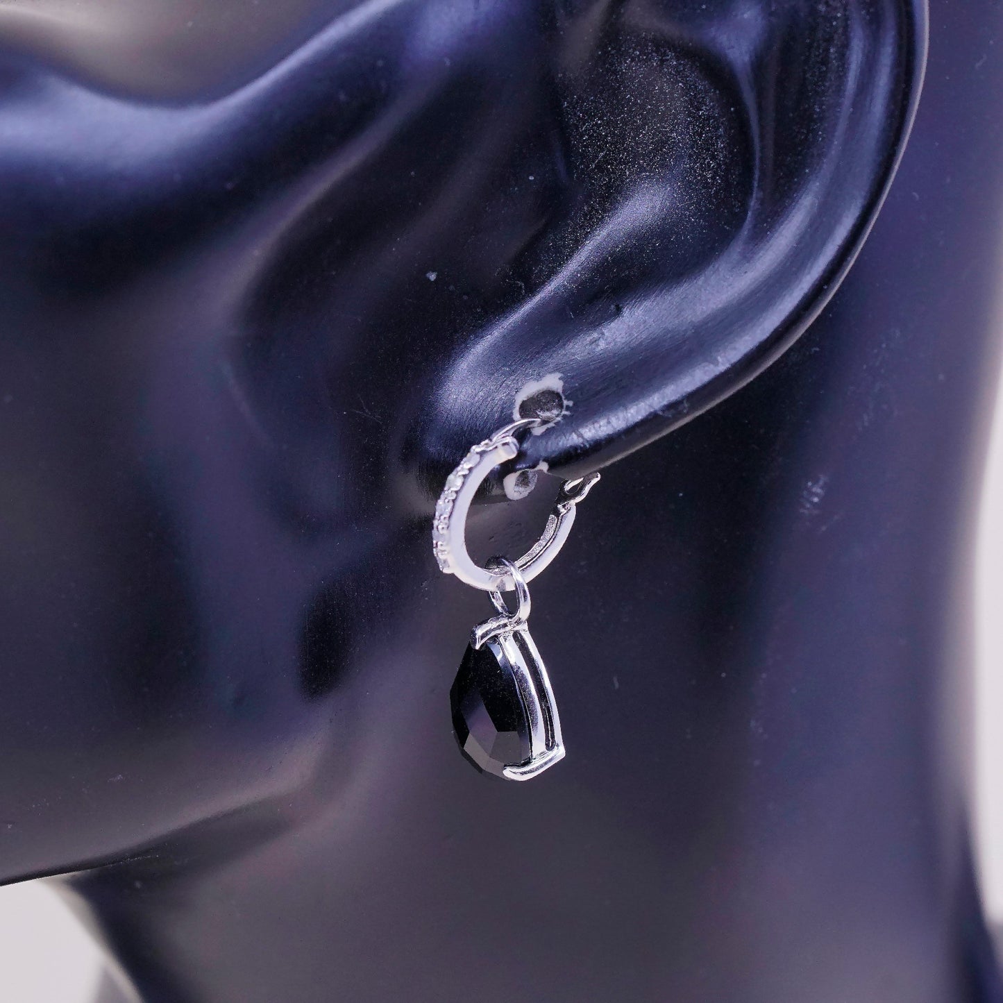 VTG sterling silver earrings, 925 hoops, huggie, W/ diamond N teardrop garnet