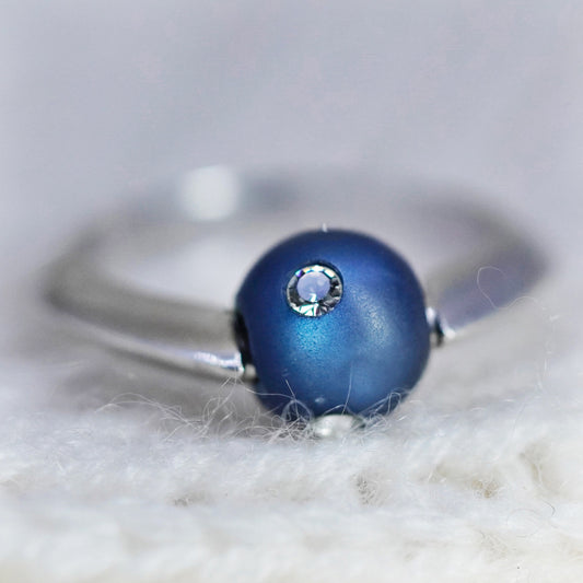 Size 6.5, Vintage sterling silver handmade ring with blue bead