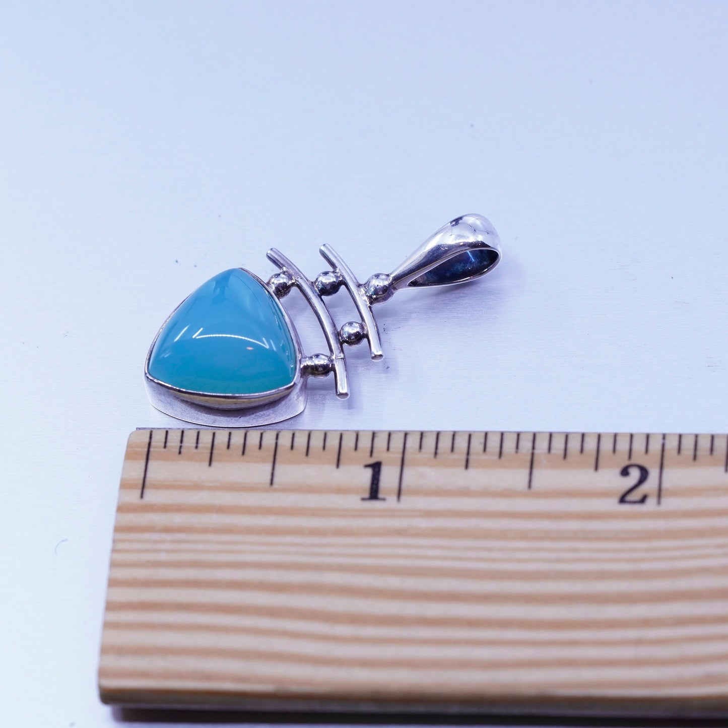 antique sterling 925 silver handmade pendant with blue Chalcedony