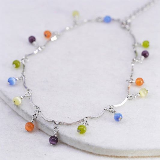 10+1”, Sterling 925 silver bone chain anklet bracelet colorful tiger eye beads