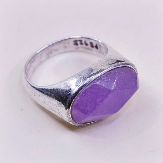 sz 6.75, vtg PB sterling silver handmade ring, with purple jade, stamped 925 PB