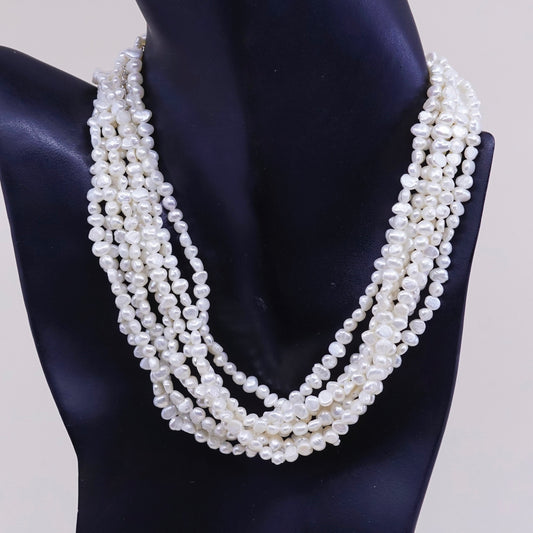 14+4”, RG multi 8 strands handmade pearl chain necklace w/ sterling 925 silver