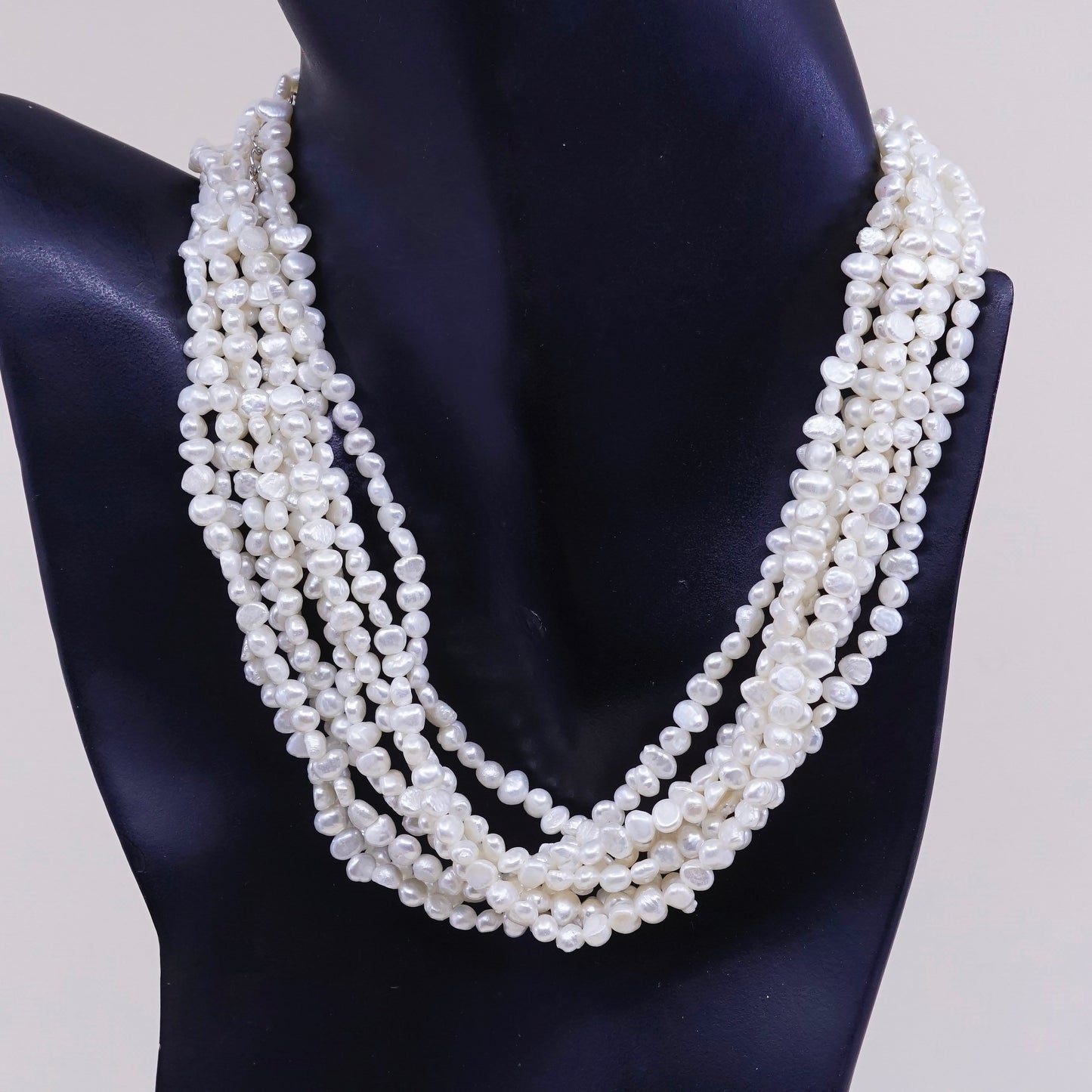 14+4”, RG multi 8 strands handmade pearl chain necklace w/ sterling 925 silver