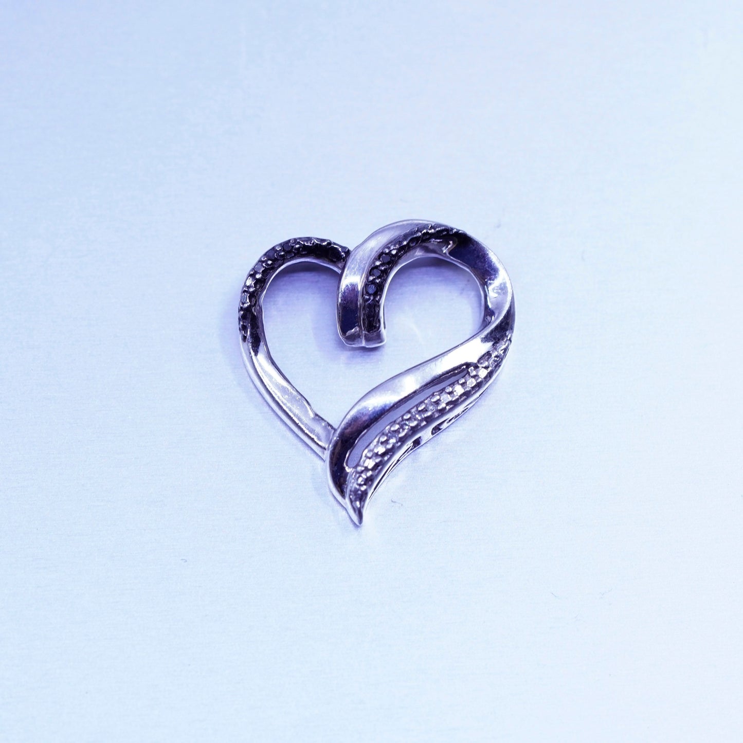 Vintage two tone sterling 925 silver heart pendant with diamond