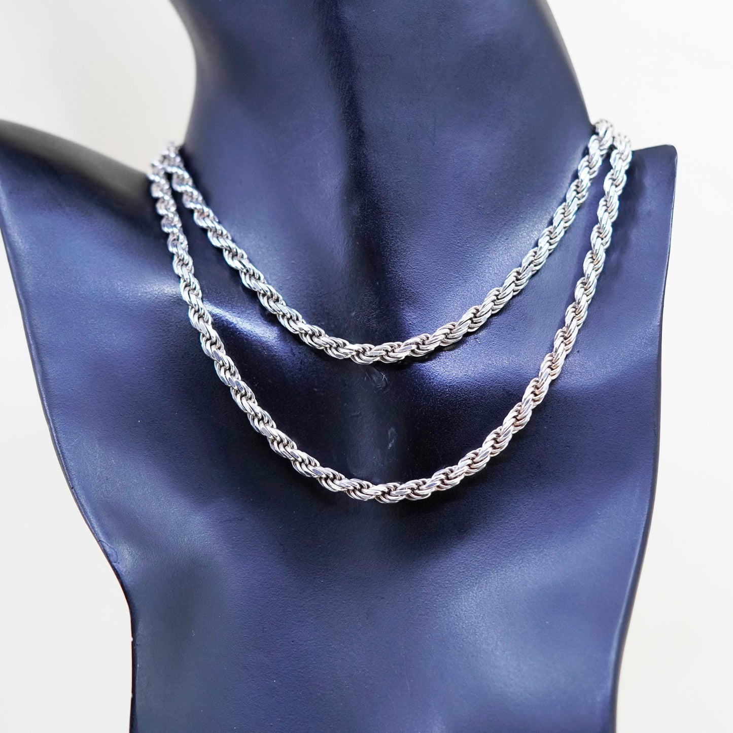 26”, 5mm, vintage Sterling silver necklace, 925 diamond cut rope chain