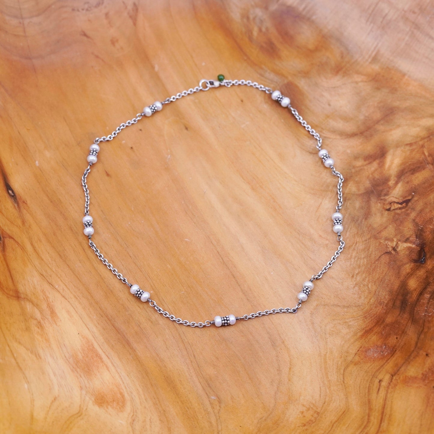 16”, Sterling 925 silver handmade necklace, circle chain with 3freshwater pearl