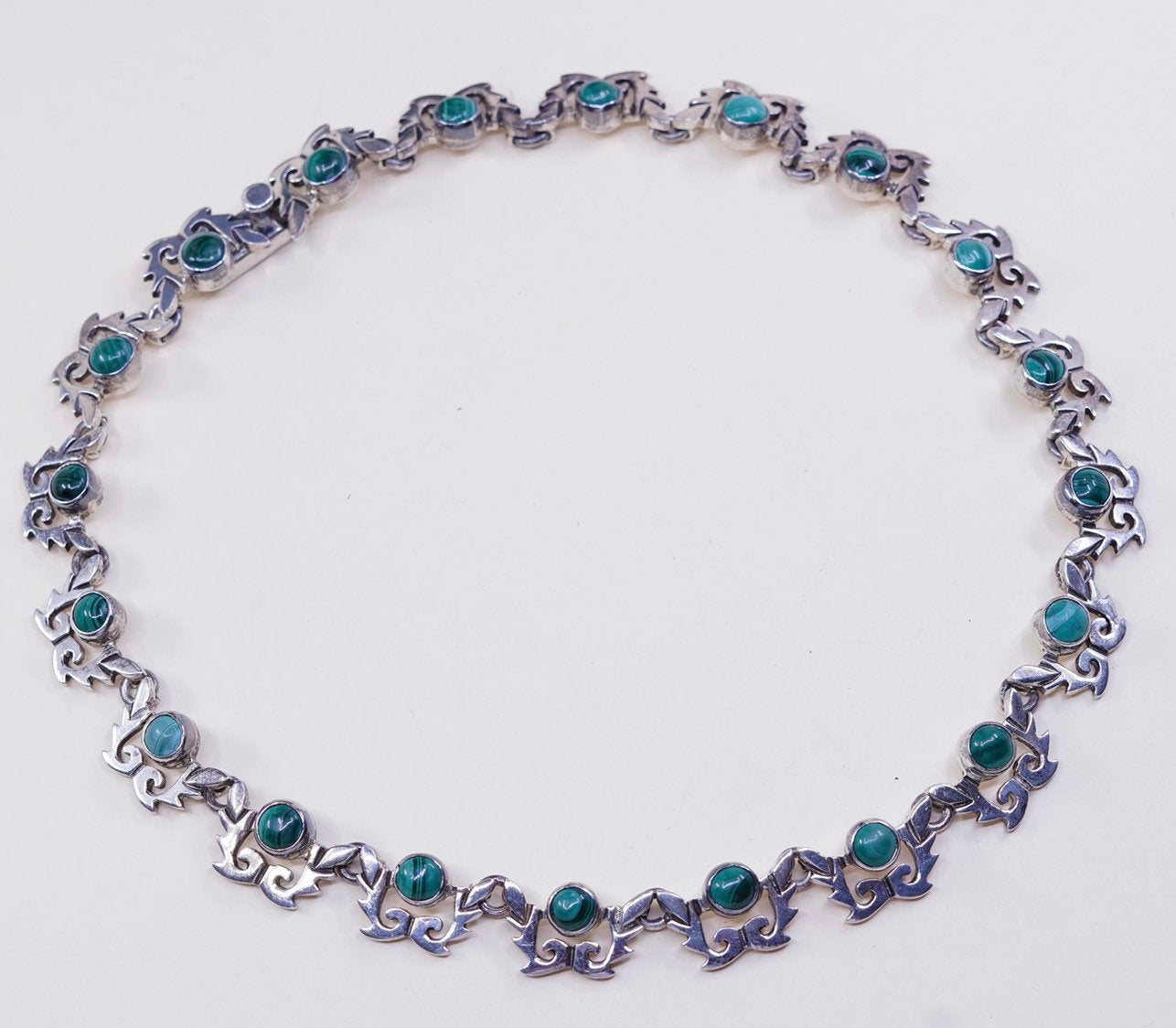 18” vtg statement sterling silver Mexico 925 necklace w/ malachite stone