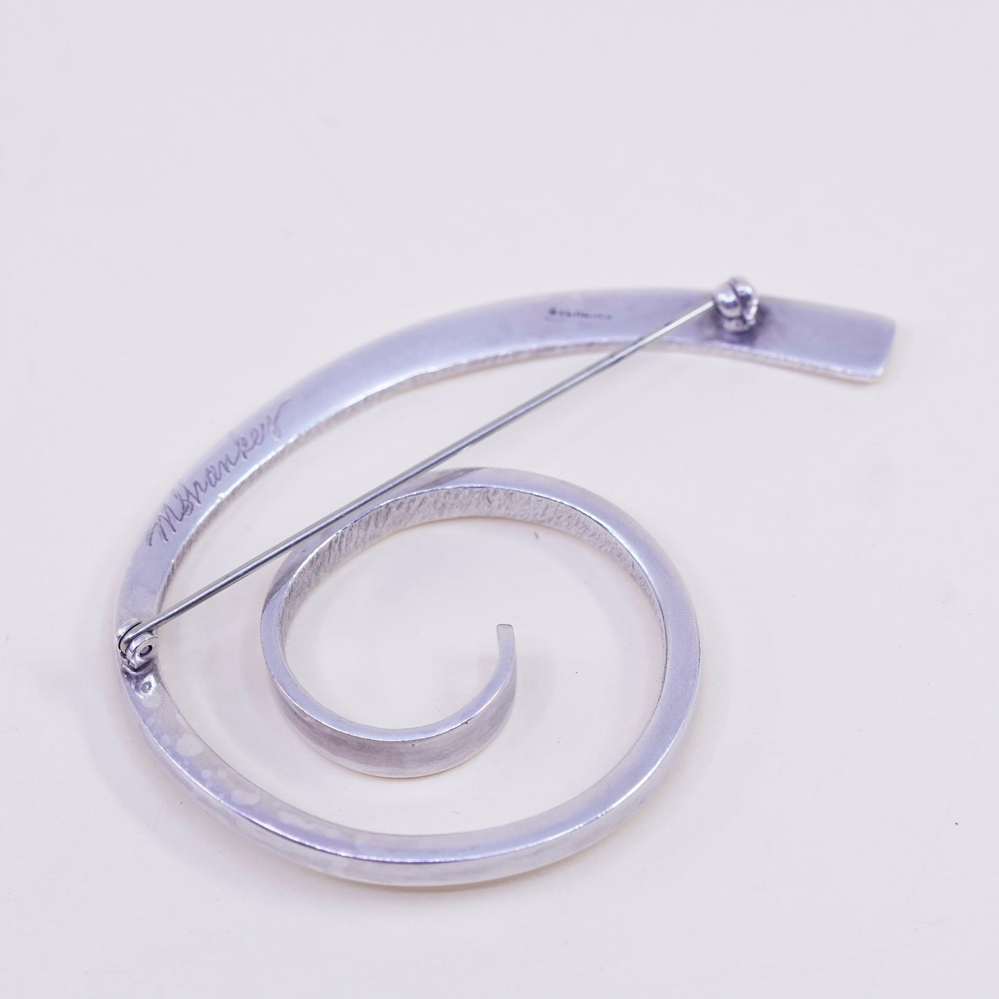 vtg sterling 925 silver handmade brooch, minimalist, simple modern swirl design