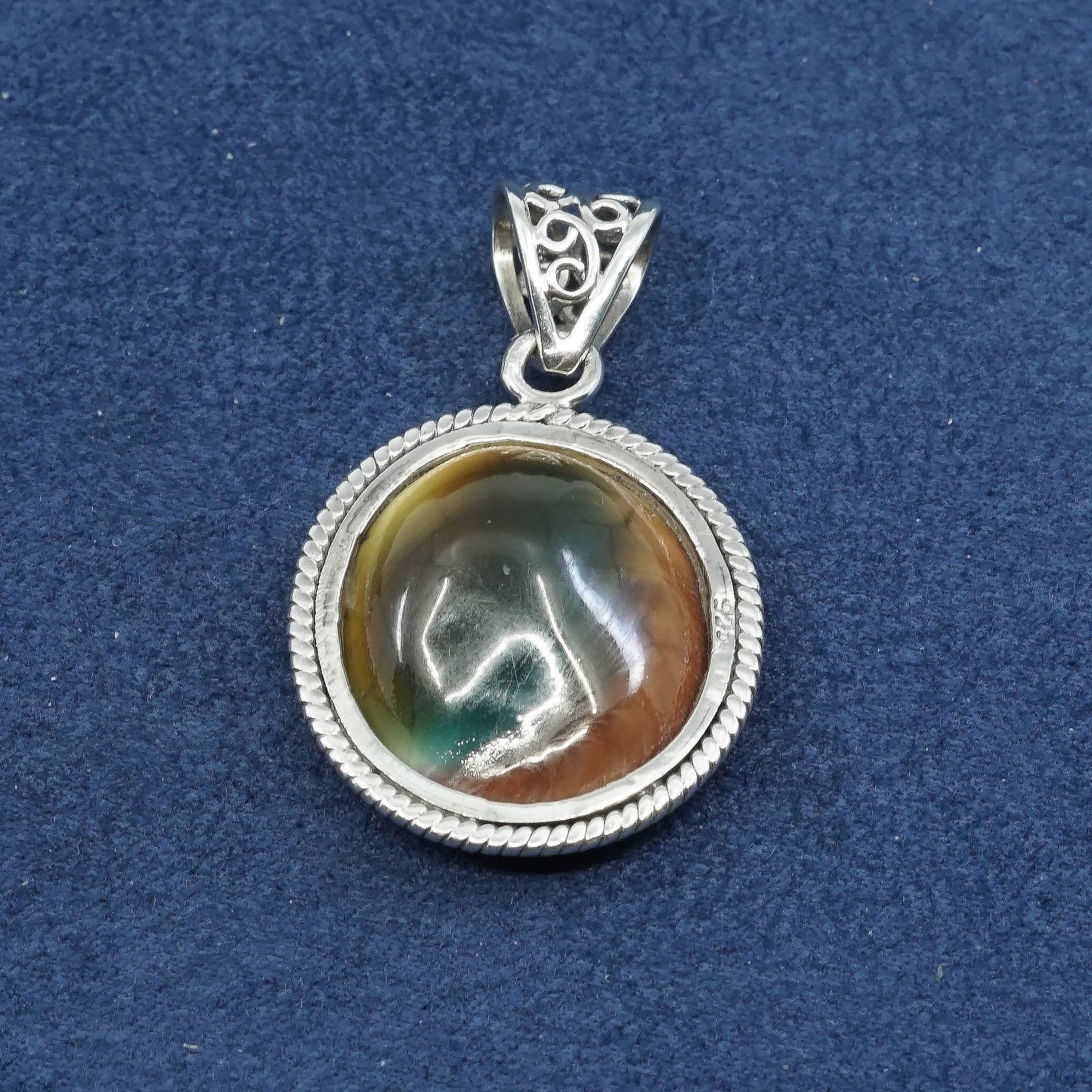 vtg Sterling silver handmade pendant, 925 w/ fossil shell N cable