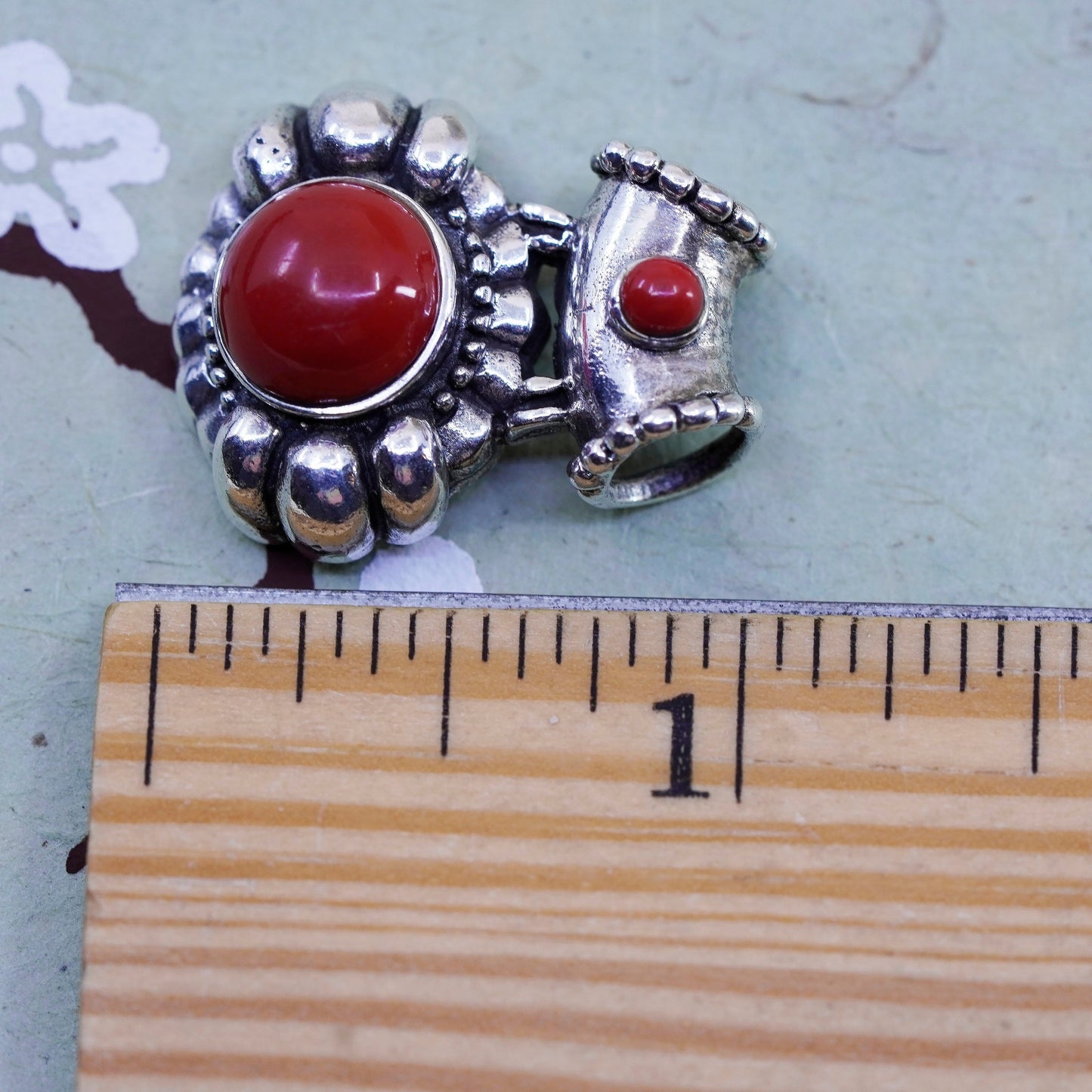 Vintage Sterling 925 silver handmade pendant red onyx and beads