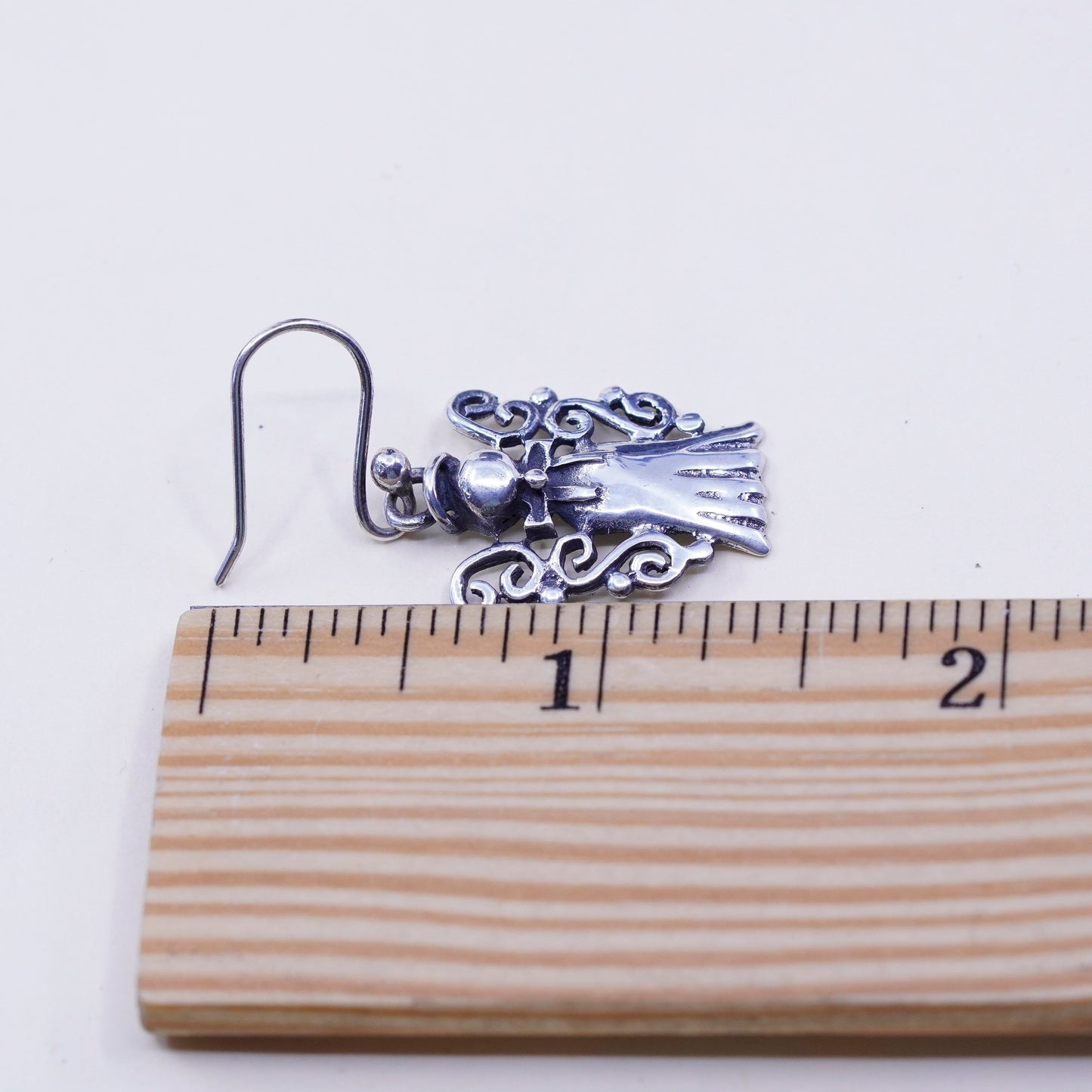 Vintage Sterling silver handmade earrings, 925 filigree angel dangles