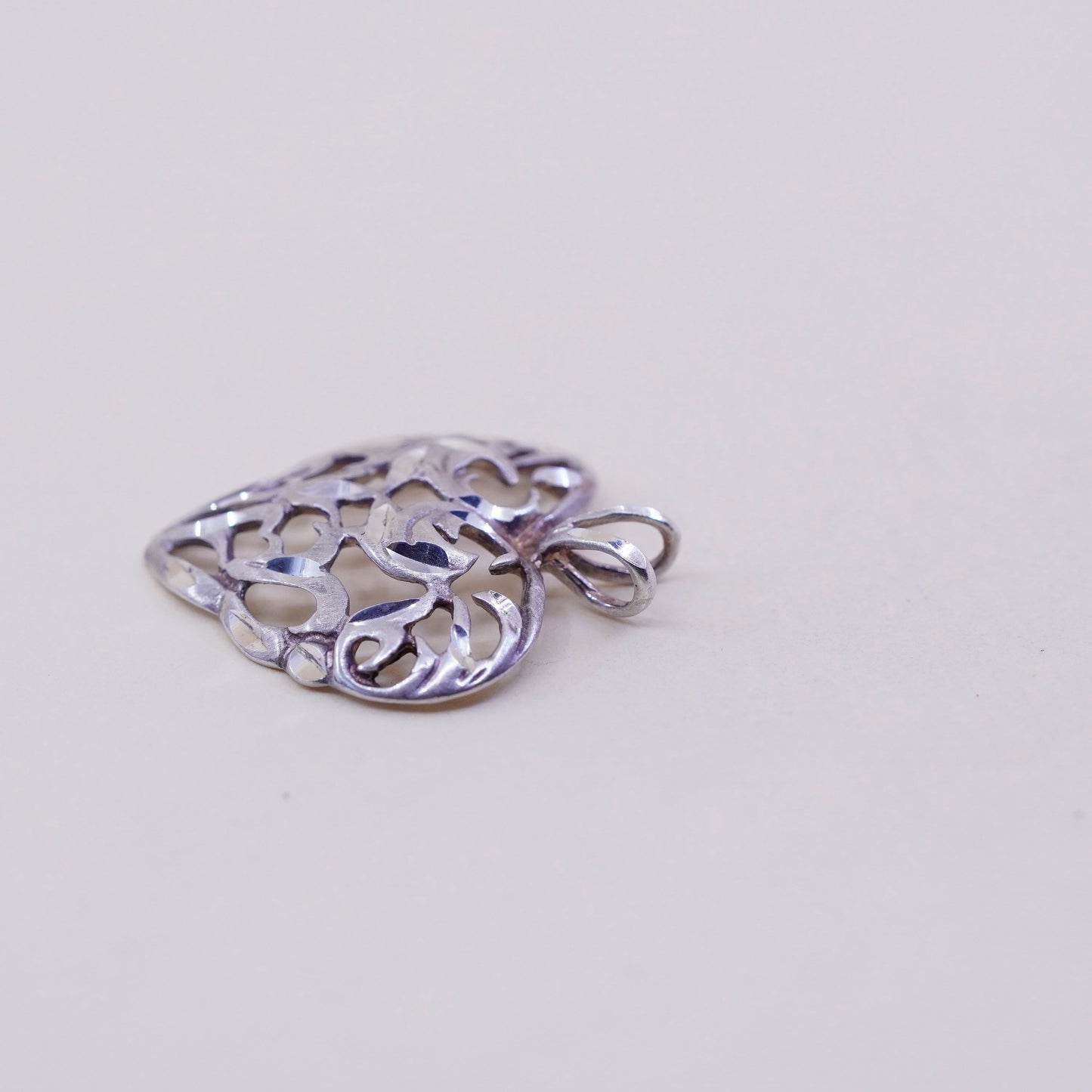 vintage sterling silver handmade pendant, 925 filigree heart