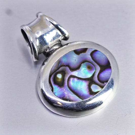 antique sterling 925 silver handmade pendant with abalone